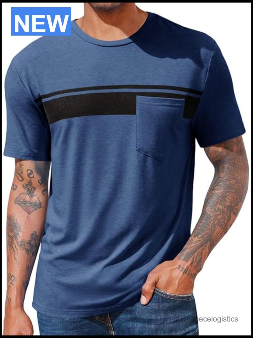 Men's Short Sleeve Crewneck T-Shirt with Pocket Regular Fit